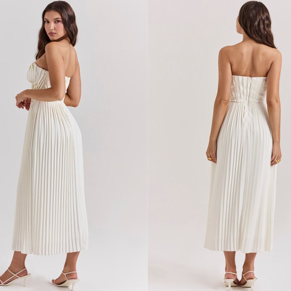 HOUSE OF CB 'Amorata' Ivory Pleated Maxi Dress NWOT - Picture 4 of 9